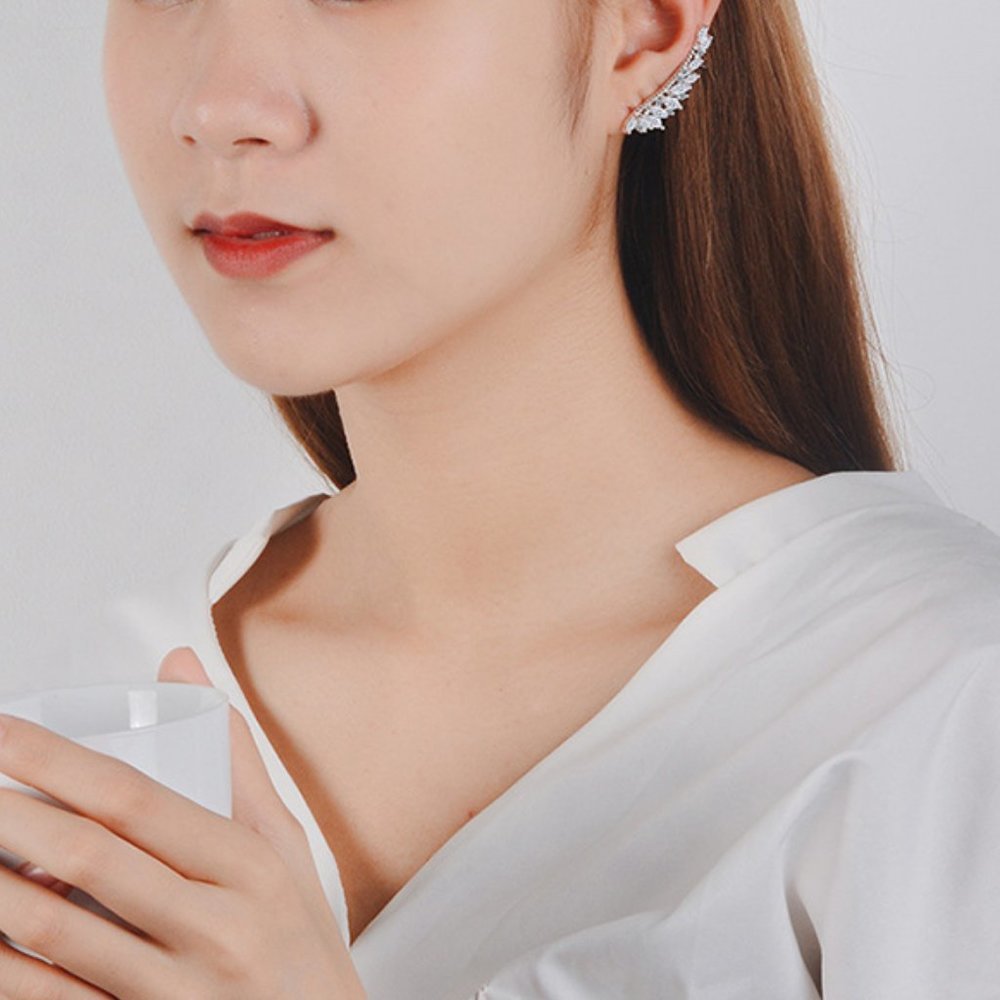 *925 Sterling Silver Diamond Angel Wing Earrings - Picture 4 of 6